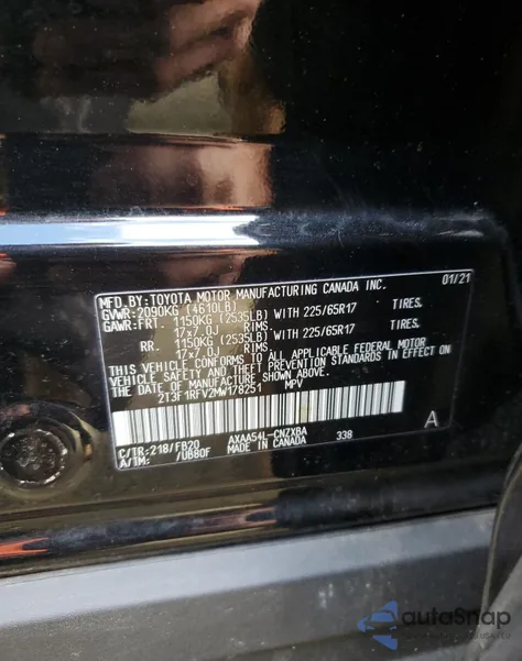 2021 Toyota Rav4 Le z USA, uszkodzony, nr VIN 2T3F1RFV2MW178251